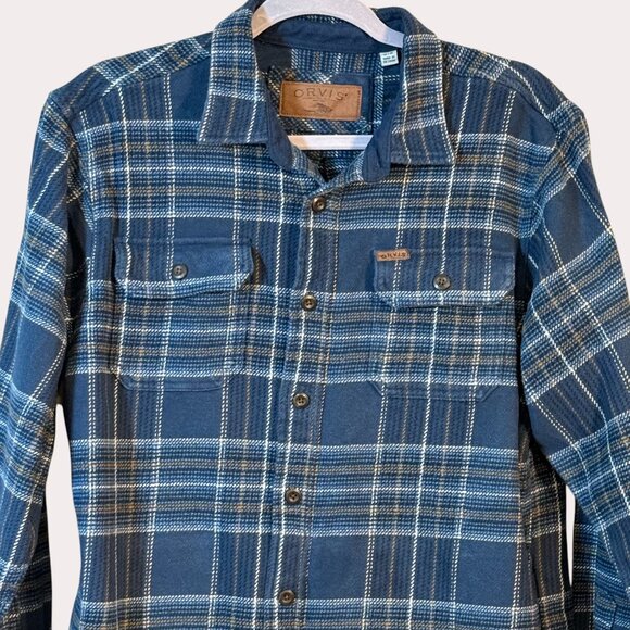 Orvis Men's Big Bear Heavy Weight Flannel Shirt Blue Plaid Size M - Picture 1 of 5
